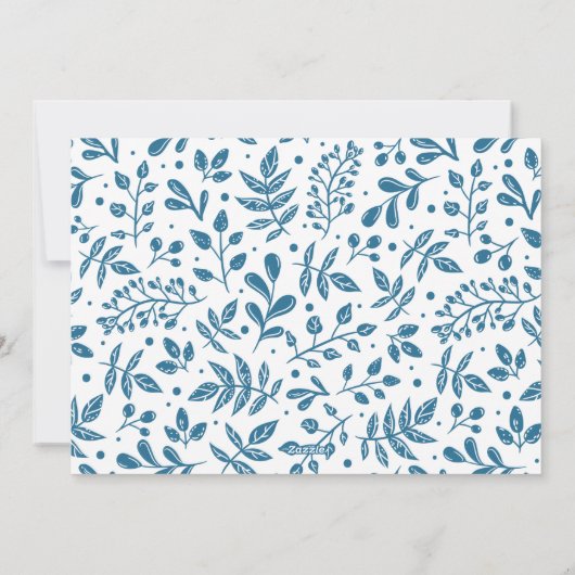 Blue Winter Botanical Merry Christmas Script Foto Feestdagenkaart (Achterkant)