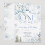 Blue Winter Bow Onederland Snowflake 1st Birthday Kaart (Voorkant / Achterkant)