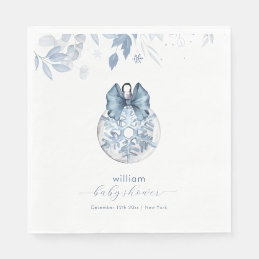 Blue Winter Bow Snowflake Ornament Baby Shower Servet (Voorkant)