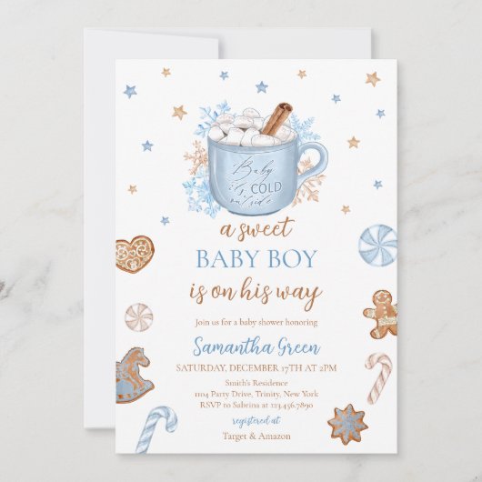 Blue Winter Boy Baby shower Kaart (Voorkant)