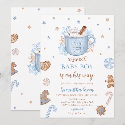 Blue Winter Boy Baby shower Kaart (Voorkant / Achterkant)