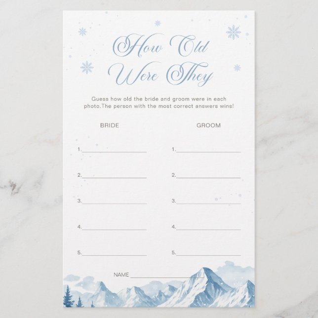 Blue Winter Bridal Shower How Old Were They Game (Voorkant)