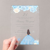 Blue Winter Brunette Hair Princess Verjaardagsfees Acryl Uitnodigingen (Insitu (Draagbaar))