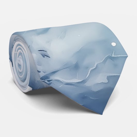 Blue Winter Cabin Mountains Lake Stropdas (Opgerold)