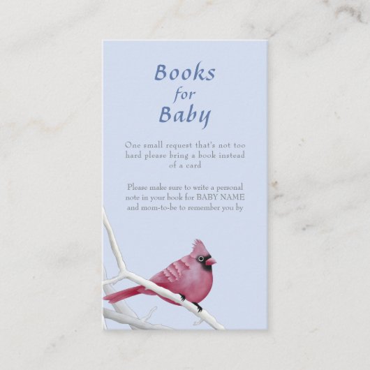 Blue Winter Cardinaal Bird Baby shower Book Reques Informatiekaartje (Voorkant)