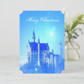 Blue Winter Castle Snowflakes Kerstfeest Kaart (Staand voorkant)