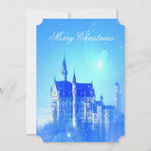 Blue Winter Castle Snowflakes Kerstfeest Kaart (Voorkant)