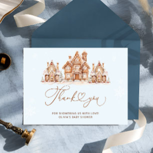 Blue Winter Christmas Baby shower Bedankt Card Kaart
