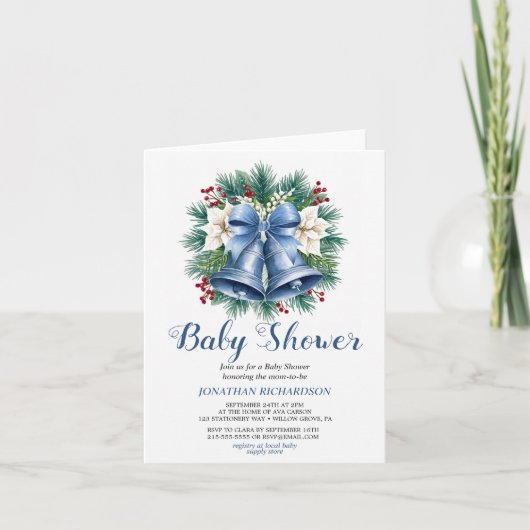 Blue Winter Christmas Bells baby shower (Voorkant)