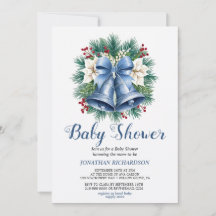 Blue Winter Christmas Bells baby shower