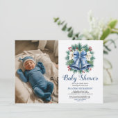 Blue Winter Christmas Bells baby shower Kaart (Staand voorkant)