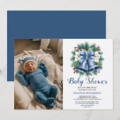 Blue Winter Christmas Bells baby shower Kaart (Voorkant / Achterkant)