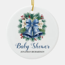 Blue Winter Christmas Bells baby shower Keramisch Ornament