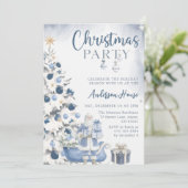 Blue Winter Christmas Party Invitation Kaart (Staand voorkant)