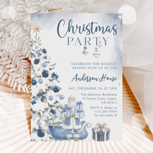 Blue Winter Christmas Party Invitation Kaart