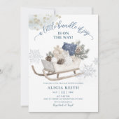 Blue Winter Christmas Sleigh Baby Shower Kaart (Voorkant)