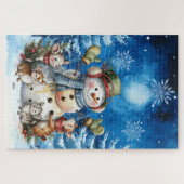 Blue Winter Christmas Snowman & Woodland Animals Legpuzzel (Horizontaal)