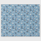 Blue Winter Christmas Sowman & Snowflakes Cadeaupapier (Vlak)