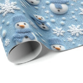 Blue Winter Christmas Sowman & Snowflakes Cadeaupapier (Rol Hoek)