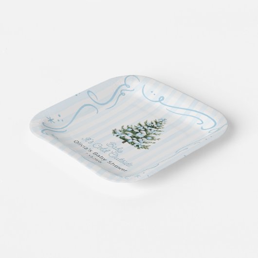 Blue Winter Christmas Tree Baby Shower Papieren Bordje (Gebogen)