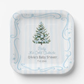 Blue Winter Christmas Tree Baby Shower Papieren Bordje (Voorkant)