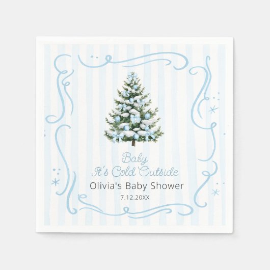 Blue Winter Christmas Tree Baby Shower Servet (Voorkant)