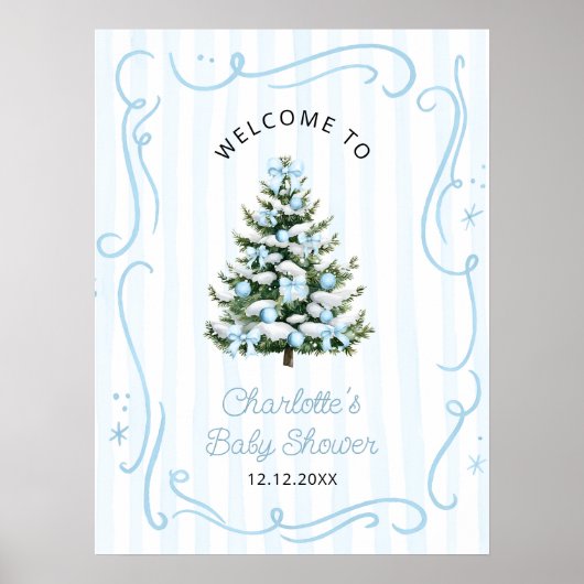 Blue Winter Christmas Tree Baby Shower Welcome Poster (Voorkant)