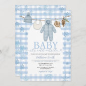 Blue Winter Clothesline Baby shower Kleding Sneeuw Kaart (Voorkant / Achterkant)