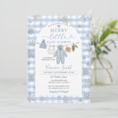 Blue Winter Clothesline Merry Little Baby shower Kaart (Staand voorkant)