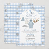Blue Winter Clothesline Merry Little Baby shower Kaart (Voorkant / Achterkant)