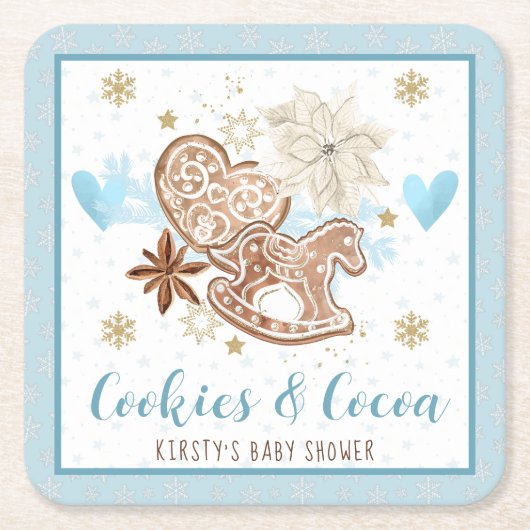 Blue Winter Cookies & Cocoa Baby Shower Kartonnen Onderzetters (Voorkant)