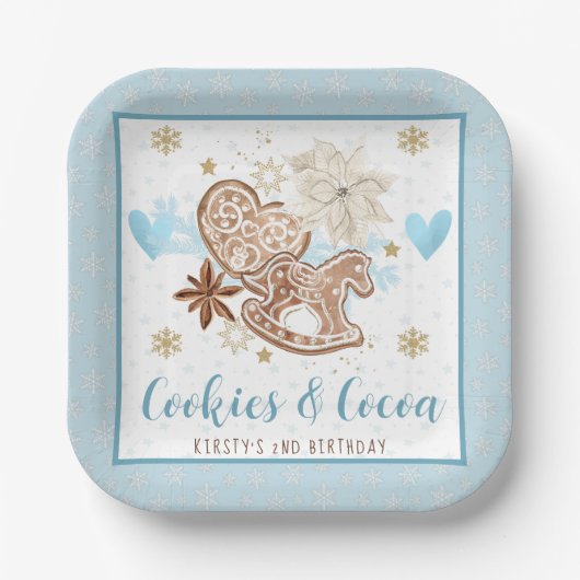 Blue Winter Cookies & Cocoa Birthday party Papieren Bordje (Voorkant)
