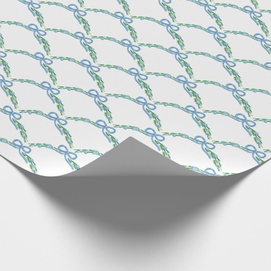 Blue Winter Coquette Coastal Bow Garland Cadeaupapier (Hoek)