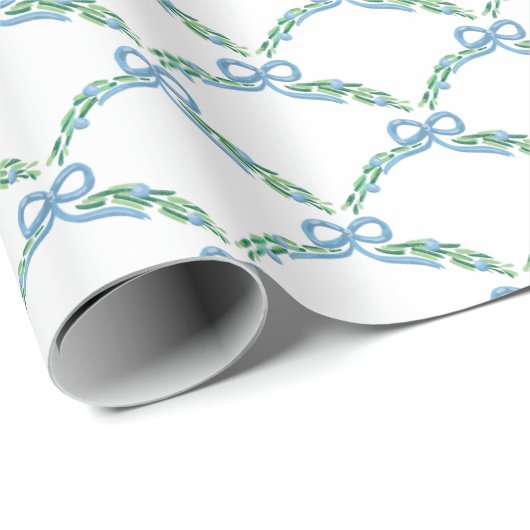 Blue Winter Coquette Coastal Bow Garland Cadeaupapier (Rol Hoek)