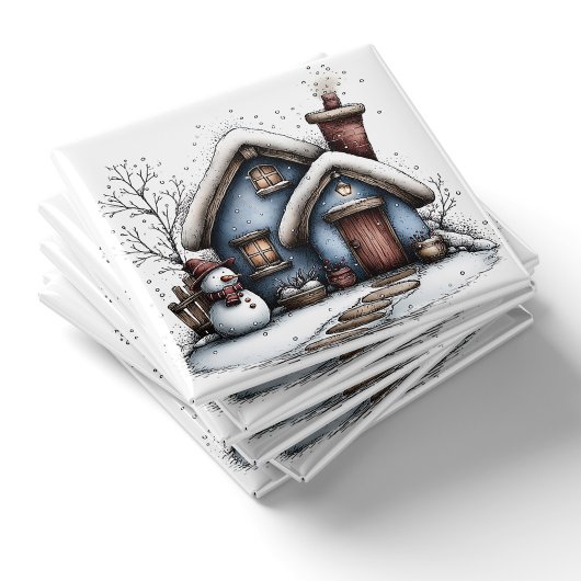 Blue Winter Cottage Christmas Magnet