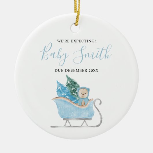 Blue Winter Cute Beer We verwachten ouders Keramisch Ornament (Voorkant)