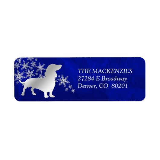 Blue Winter Dachshund Return Address Etiket (Voorkant)