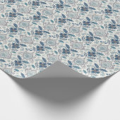 Blue Winter Damask Wrapping Paper Cadeaupapier (Hoek)