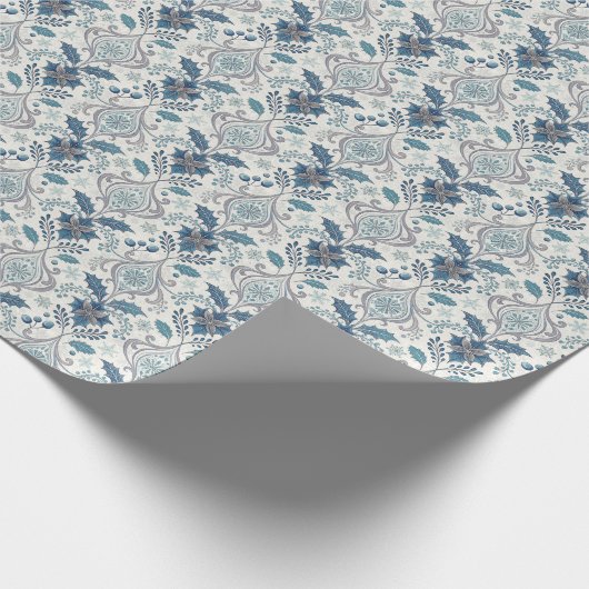 Blue Winter Damask Wrapping Paper Cadeaupapier (Hoek)