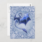 Blue Winter Dragon Fantasy Natuur Art Briefkaart (Voorkant / Achterkant)