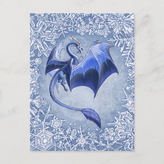 Blue Winter Dragon Fantasy Natuur Art Briefkaart (Voorkant)