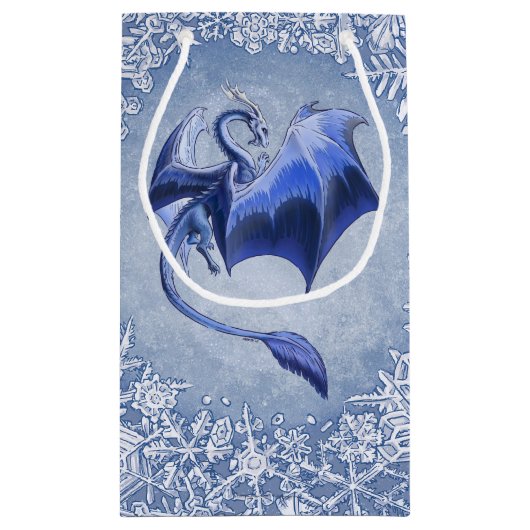Blue Winter Dragon Fantasy Natuur Art Klein Cadeauzakje (Achterkant)