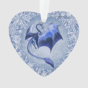 Blue Winter Dragon Fantasy Natuur Art Ornament