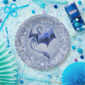 Blue Winter Dragon Fantasy Natuur Art Papieren Bordje (Feest)