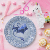 Blue Winter Dragon Fantasy Natuur Art Papieren Bordje (Feest)