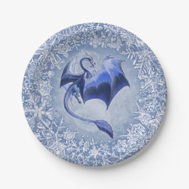 Blue Winter Dragon Fantasy Natuur Art Papieren Bordje