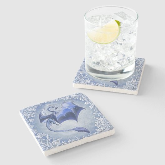 Blue Winter Dragon Fantasy Natuur Art Stenen Onderzetter (Zijkant)