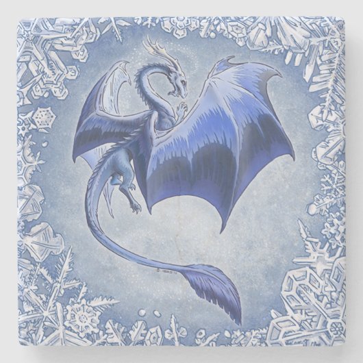 Blue Winter Dragon Fantasy Natuur Art Stenen Onderzetter (Voorkant)
