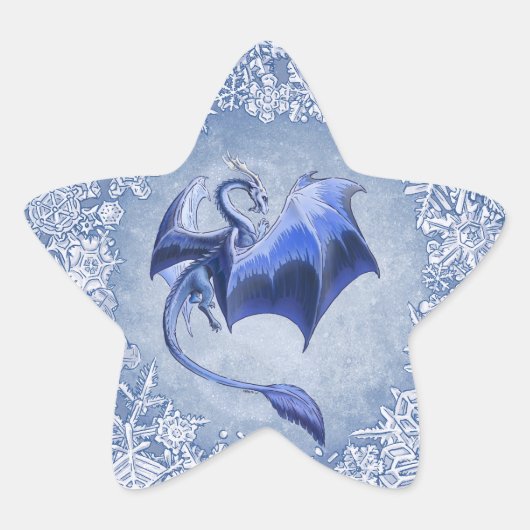 Blue Winter Dragon Fantasy Natuur Art Ster Sticker (Voorkant)