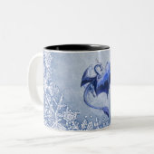 Blue Winter Dragon Fantasy Natuur Art Tweekleurige Koffiemok (Voorkant links)